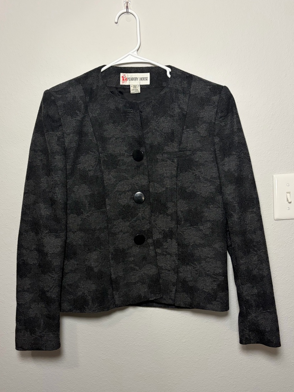 Vintage Peabody House Collarless Blazer with Black Floral pattern & Button Down